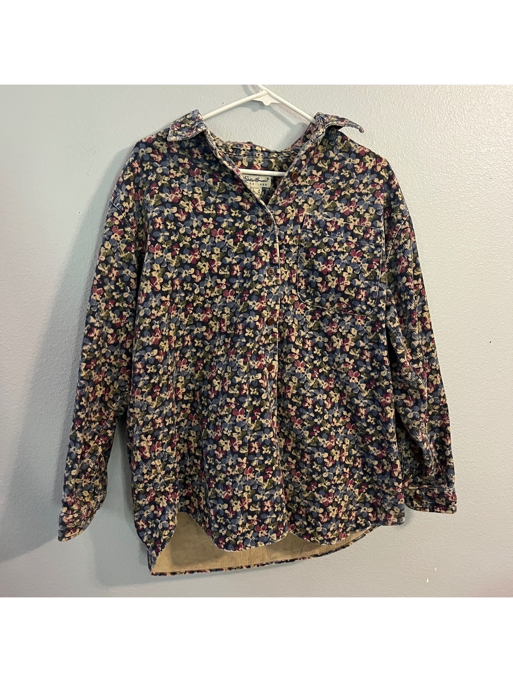 Eddie Bauer Floral Corduroy Shirt Womens M Button Up 100% Cotton Cottagecore